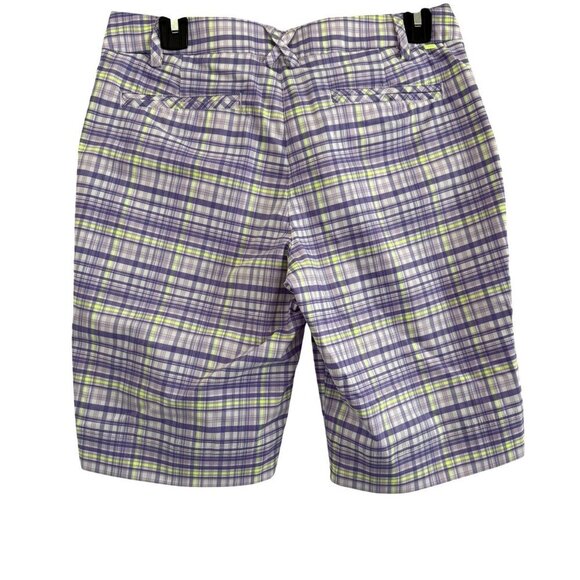 Puma Men Plaid Golf Shorts Purple & Green Polyester Blend Size 8 - Picture 2 of 8